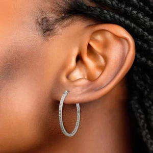 Elegant Diamante Statement Silver Hoop Earrings in 20mm, 30mm, and 40mm Sizes UK - Picture 1 of 4