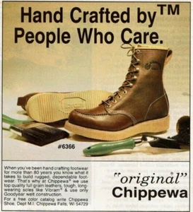 1982 Vintage Print Ad Original Chippewa Boots 6366 Footwear Hand Crafted By Care - Picture 1 of 2