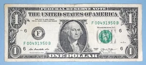 April 9, 1950 Birthday Note $1 One Dollar Bill F 00491950 B (_ _ 4 - 9 - 1950 ) - Picture 1 of 2