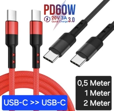 Ladekabel USB-C auf USB-C 3A 60W Type C Datenkabel für Samsung Huawei Xiaomi TOP - Bild 1 von 4