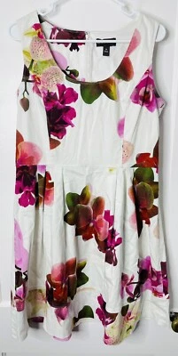 Dana Buchman Sundress Sz 14 Floral Pleated Sleeveless Scoop Neck Cotton Womens - Image 1 of 4
