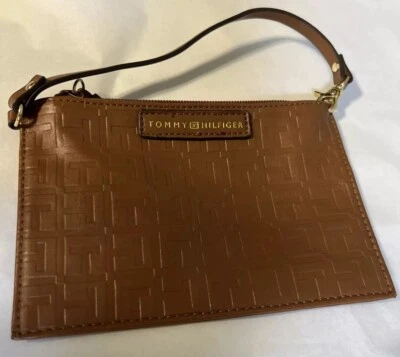 Tommy Hilfiger Marrón Monograma Logo Muñeca Cartera Monedero Bolsa ~ 7” X 4 5/8” Foto 1 de 4