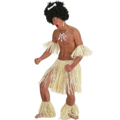 ORLOB KARNEVAL Bastrock Zulu Kostüm-Set Hawaii naturfarben 5-tlg. für Erwachsene Fasching