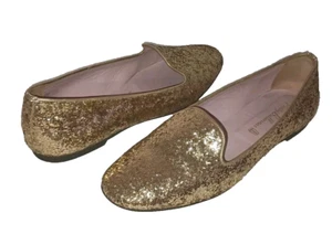 Pretty Ballerinas Spain 39 Women's Faye Premium Gold Glitter Leather Loafer Flat - Picture 1 of 12