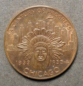 Sogenannter Dollar HK-470, Indian Head $, Century Of Progress Expo, 1933. Messing. 3 - Bild 1 von 2