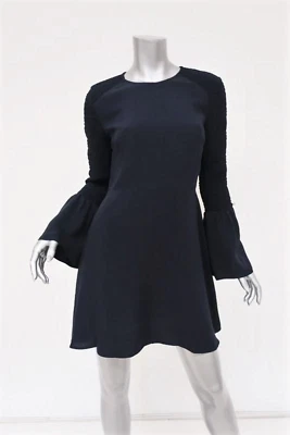 A.L.C. Dress Alexa Navy Smocked Silk Size 8 Bell Sleeve Mini - Image 1 of 4