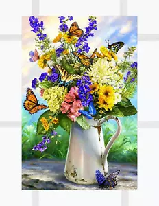 Wildflower Bouquet & Butterflies WINDOW CLING Size 10.6" Repositionable Vinyl - Picture 1 of 3