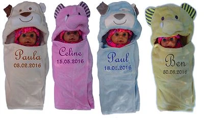 BIBOS Manta de impacto bebé con nombre bordada manta de bebé 3d capucha bautismo nacimiento regalo