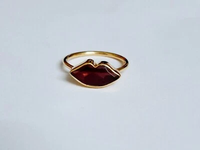 Natural Garnet Lip Kiss Ring, 925 Sterling Silver Love Ring, Best Valentine Gift - Image 1 of 4