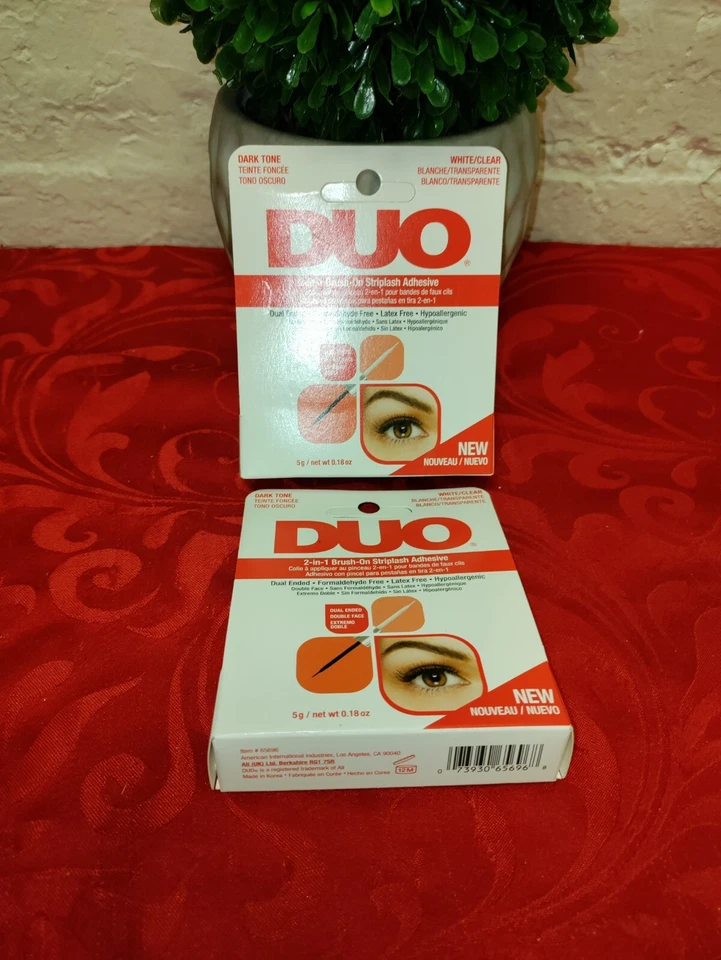 2 Packs ~ DUO 2 in 1 Brush on Striplash adhesive dark tone & White / clear - Image 1 of 1