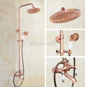 Antique Red Copper 8" Rain Shower Faucet Shower System Tap with Tub Spout Faucet - Picture 1 of 9