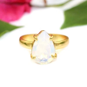 Opalite Quartz Pear Shape Prong Setting Gold Plated Adjustable Ring Gift For Her - Picture 1 of 2