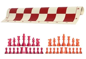Orange & Red Chess Pieces & 20" Red Vinyl Board- Triple Weighted Chess Set - Picture 1 of 4