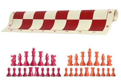 Orange & Red Chess Pieces & 20" Red Vinyl Board- Triple Weighted Chess Set - Image 1 of 4