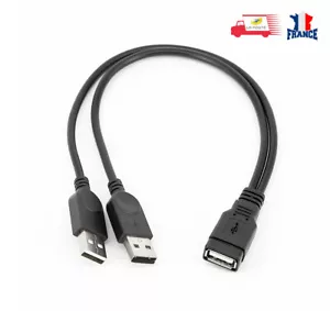 Câble d'extension HUB USB 2.0, 1 femelle vers 2 mâles, Double alimentation - Picture 1 of 5