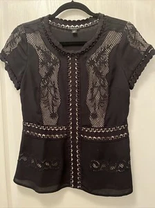 Ann Taylor besticktes schwarzes Spitzentop Größe 0 - Bild 1 von 12