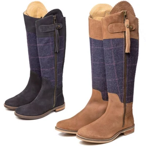 Rydale Tall Country Boots Suede & Tweed Full Zip Knee High Boots 2 Colours - Picture 1 of 10