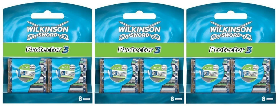 Wilkinson Sword Protector 3 Razor Blades 24 Pack Mens Shaving Genuine