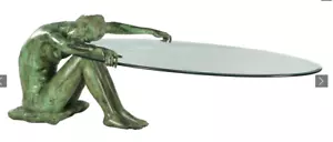 RARE- Stunning Vintage Verdigris Bronze Glass Coffee Table- original condition - Picture 1 of 5