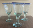 Mexican Cobalt Blue Rimmed Ridged Wine Glasses Stemmed Goblets A Pair A Spare 3!