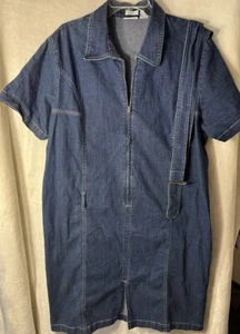 Carolina Blues Women's Stretch Denim Romper Belted Dark Blue Wash Cotton Sz 18W - Picture 1 of 9