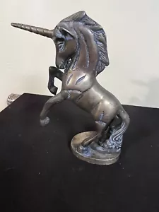 Majestic Brass Standing Unicorn Figurine/ Vintage Patina - Picture 1 of 8