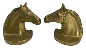 2 SOLUD BRASS HORSE HEAD BOOK ENDS - Foto 1 di 5