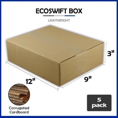 5 12x9x3 "EcoSwift" Brand Cardboard Box Packing Mailing Shipping Corrugated - Image 1 of 4