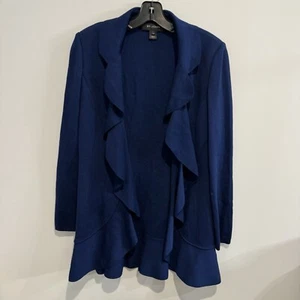 St. John Blue ruffle Knit Open Cardigan wool blend Size 6 Women’s Casual - Picture 1 of 9