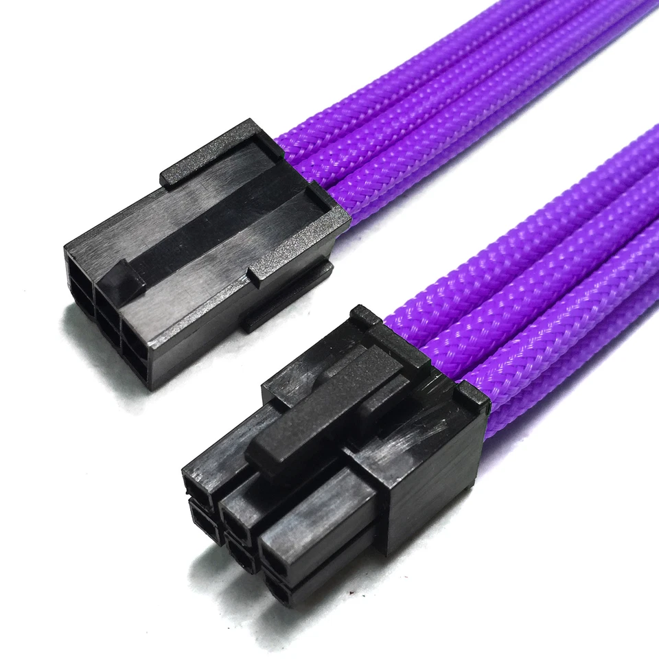 6 Pin PCIE GPU PSU 30cm Purple Extension Sleeved  + 2 Free cable Combs Shakmods - Image 1 of 1