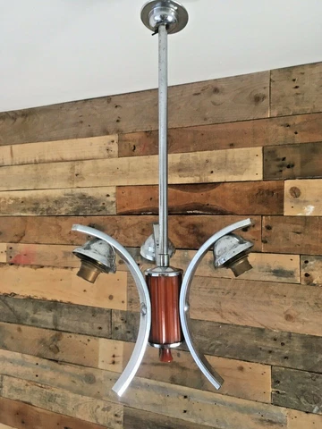 MID CENTURY MODERN 60S CHROME & LUCITE 3 ARM ARCHED CEILING LIGHT ITALIAN DANISH Cover