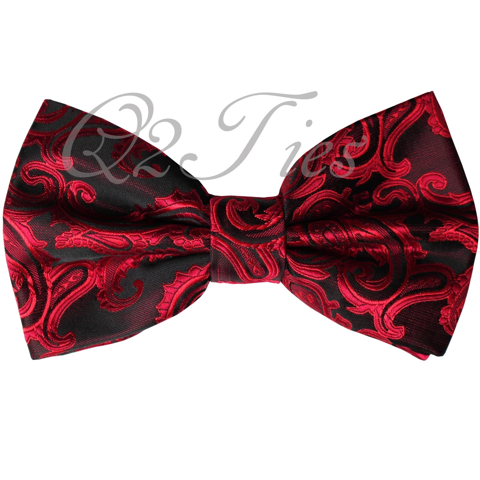 BLACK RED 100% Microfiber Paisley Pre-tied Bow tie Wedding Formal Party Prom - Image 1 of 1