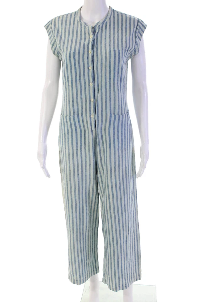 Mono Doen para mujer de seda a rayas medio botón pierna ancha azul cielo talla mediana Foto 1 de 4