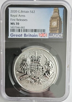 TOP POP 2020 Great Britain Silver £2 Royal Arms Mint State NGC MS 70 - Image 1 of 3