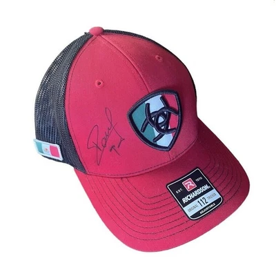 NEW Ariat Paul Tracy F1 Racing Mexico Autograph Signed Trucker Hat Cap Red Men - Image 1 of 4