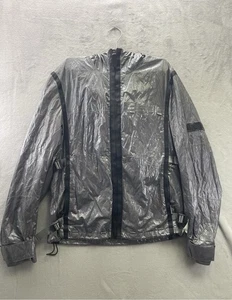 Chaqueta deportiva Burberry para hombre mediana plateada cremallera completa cortavientos con capucha carcasa de nailon - Imagen 1 de 11