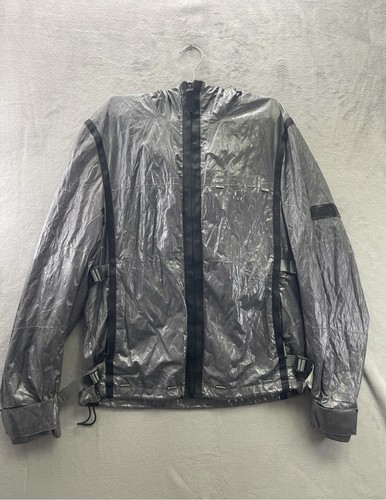 Giacca a vento Burberry sportiva uomo argento medio full zip con cappuccio guscio nylon