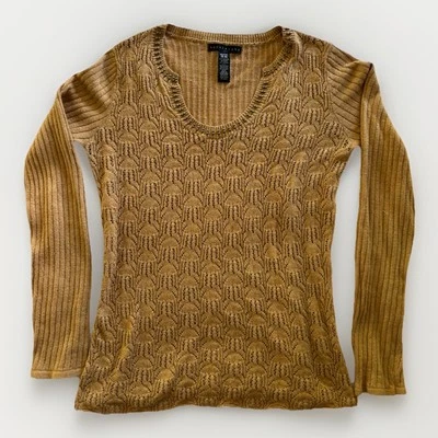 Apostrophe Women’s Boho Knit Sweater Small Sparkly Gold Lightweight Holiday - Image 1 of 4