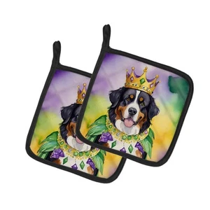 Bernese Mountain Dog King Queen of Mardi Gras Pair of Pot Holders DAC4740PTHD - Picture 1 of 3