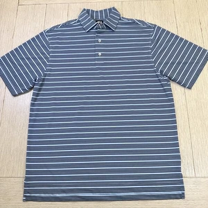 FootJoy Polo Shirt Mens Large Blue Stripe Golf Performance Short Sleeve Stretch - Picture 1 of 7