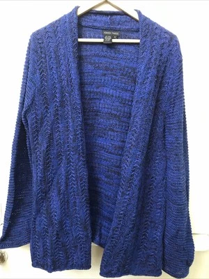 Nomadic Traders Blue Black Cardigan Open Front Sweater Shawl Collar Size M - Image 1 of 3