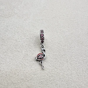 Pandora Retired Sterling Silver Flamingo Animal Dangle charm Pink CZ Red Enamel - Picture 1 of 5