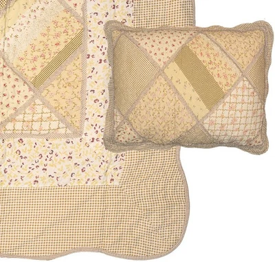 Clayre & Eef Q198.060 Bettüberwurf 180x250cm mit Kissenbezug Patchwork Beige - Bild 1 von 4