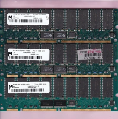 384MB 3x128MB PC-100 MT18LSDT1672AG-10CB1 MICRON COMPAQ REG ECC MEMORY Kit PC100 - Image 1 of 2