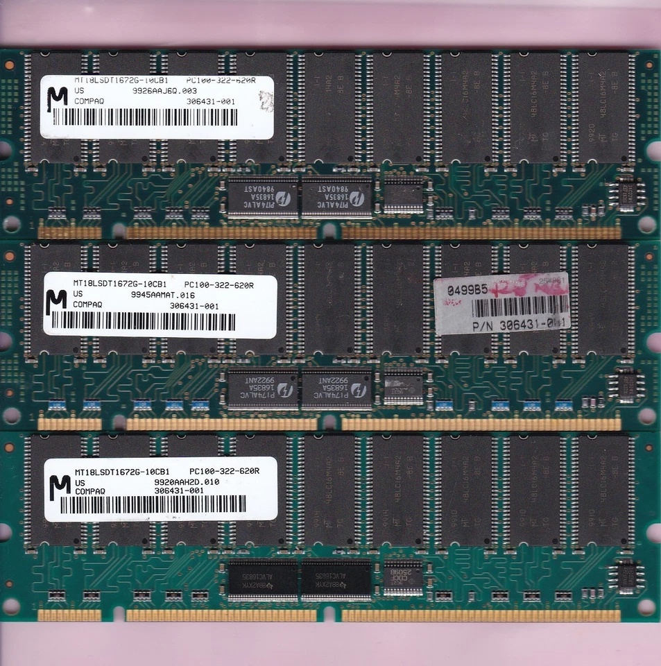 384MB 3x128MB PC-100 MT18LSDT1672AG-10CB1 MICRON COMPAQ REG ECC MEMORY Kit PC100 - Image 1 of 2
