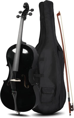 3/4 Cello Beginner Cello Acoustic Cello Set with Portable Bag Bow Black - Image 1 of 4