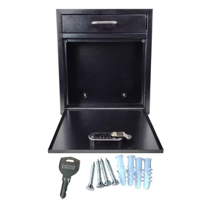 New Black Anti-Theft Wall Mount Heavy Duty Stainless Steel Mailbox Key Drop Box - Picture 1 of 15
