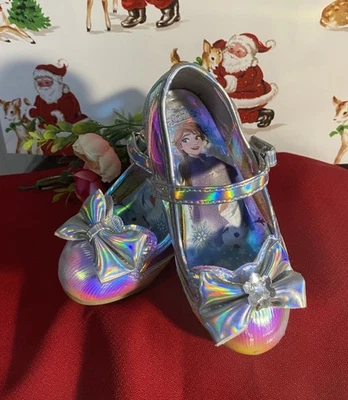 Little Girls Frozen Anna &Elsa Glittery Low  Heels Strap  Bows Size 8  DISNEY - Image 1 of 4