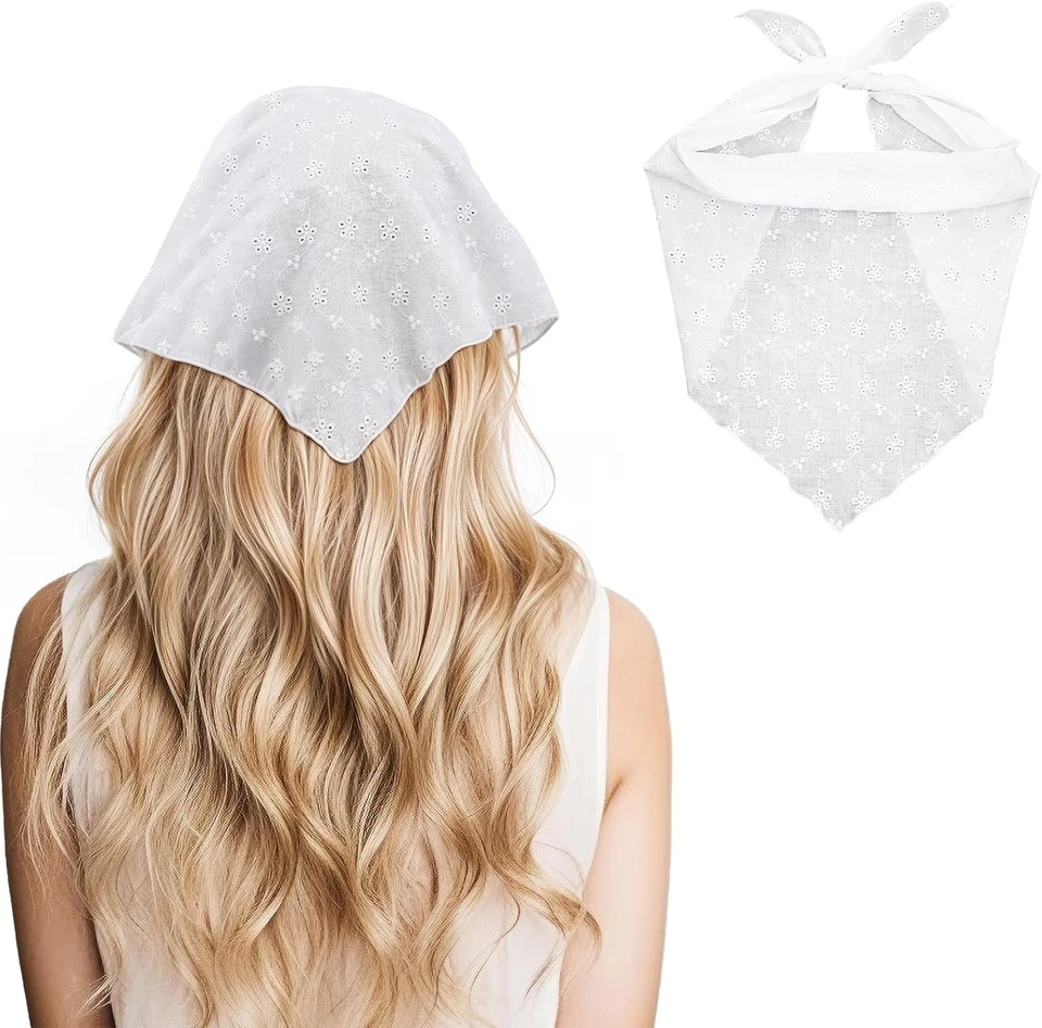 Bandanas de cabelo femininas, cachecol de cabeça branca moderno renda fofa bandana faixa de cabeça crocodilo - Imagem 1 de 4