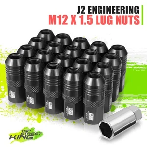 J2 Black T6-7075 Aluminum Open End M12x1.5 20Pc 50mm Lug Nut Set w/Extendtion - Picture 1 of 6